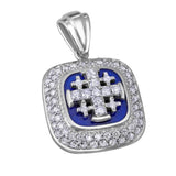 Jerusalem Cross Pendant White Gold with 77 Diamonds and Blue Enamel - bluewhiteshop