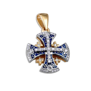 Jerusalem Cross Pendant Yellow & White Gold With Diamonds by Anbinder - bluewhiteshop