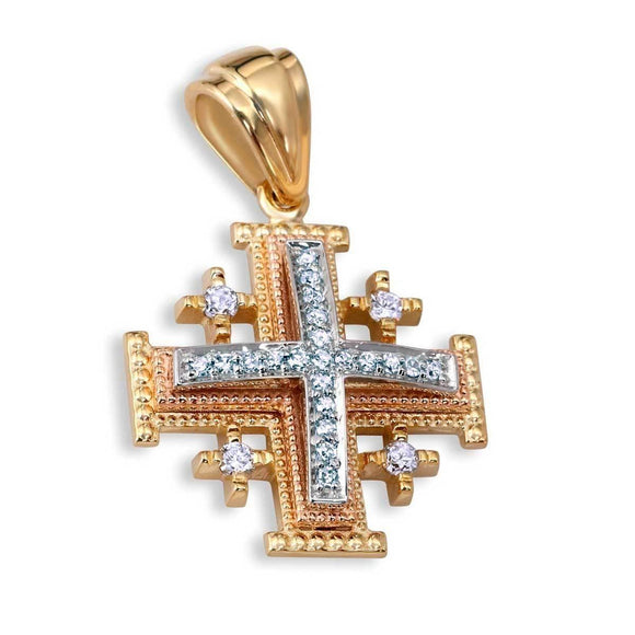 Jerusalem Cross Pendant Yellow, Rose & White Gold Diamonds by Anbinder - bluewhiteshop