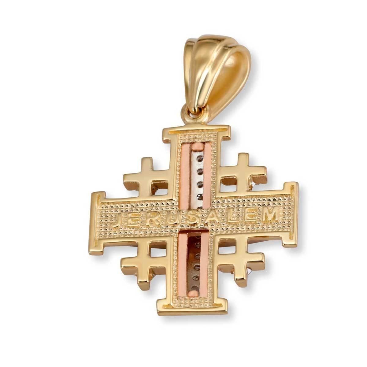 Jerusalem Cross Pendant Yellow, Rose & White Gold Diamonds by Anbinder - bluewhiteshop