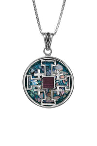 Jerusalem Cross with Nano Bible Pendant Necklace Silver 925 with Roman Glass - bluewhiteshop