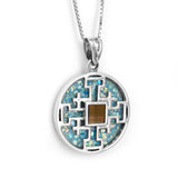 Jerusalem Cross with Nano Bible Pendant Necklace Silver 925 with Roman Glass - bluewhiteshop