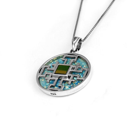 Jerusalem Cross with Nano Bible Pendant Necklace Silver 925 with Roman Glass - bluewhiteshop