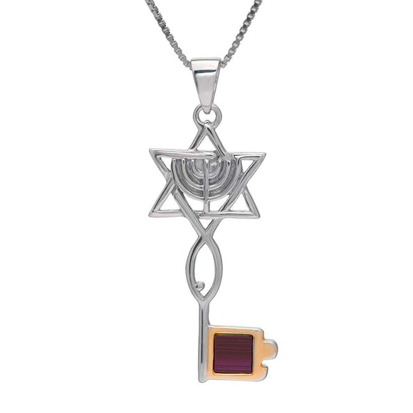 Jerusalem Nano Bible Designed Pendant Messianic Symbol in Key Necklace Silver 925 Gold 9K from Holy Land - bluewhiteshop