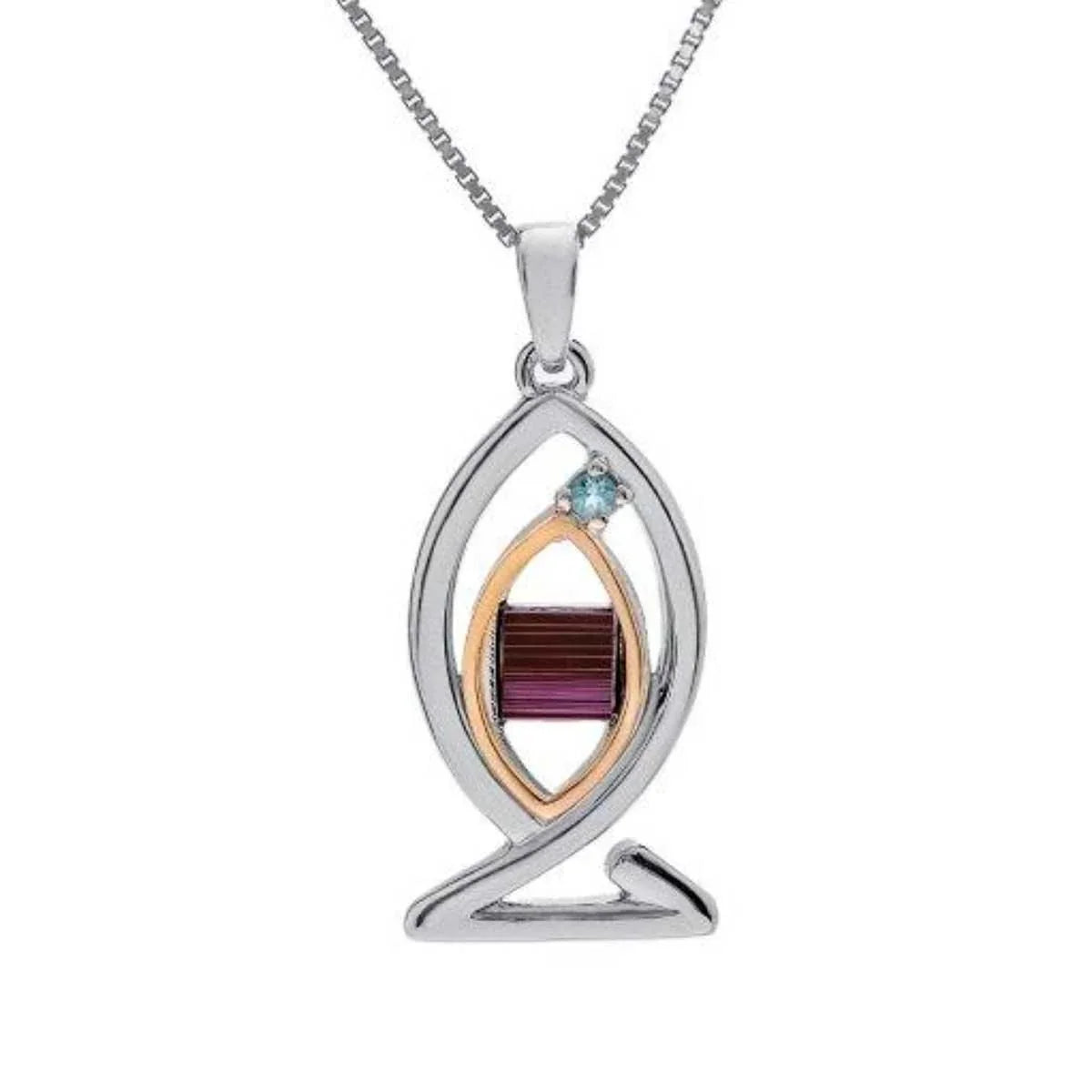 Jerusalem Nano Bible Ichthys Pendant Necklace Silver 925 Gold 9K with Blue Topaz from Holy Land - bluewhiteshop