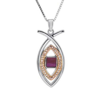 Jerusalem Nano Bible Ichthys Pendant Necklace Silver 925 Gold 9K with Zircons from Holy Land - bluewhiteshop