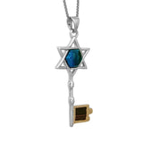 Jerusalem Nano Bible Torah Pendant Key Star of David Necklace Silver 925 Gold 9K with Eilat Stone - bluewhiteshop