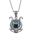Jerusalem Nano Bible Torah Pendant King David's Harp Roman Stone Necklace Silver 925 - bluewhiteshop