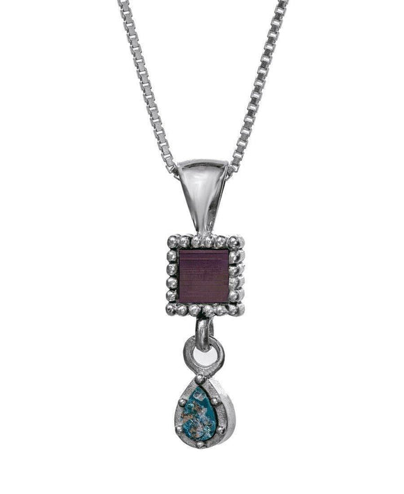 Jerusalem Nano Bible Torah Pendant with Drop of Roman Glass Necklace Silver 925 - bluewhiteshop