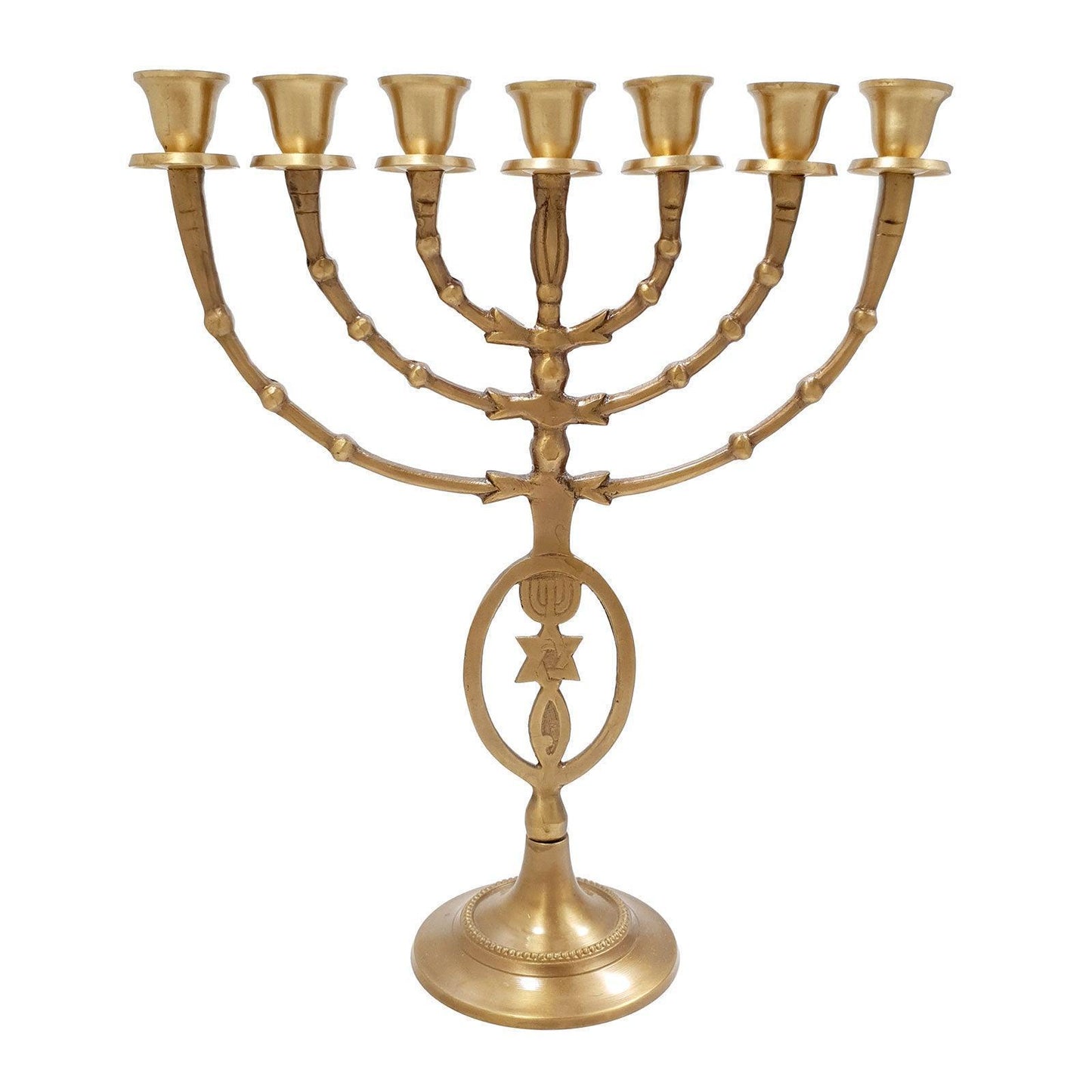 Jewish Candle Holder 7 Branched with Messianic symbol 12 inch Bronze - bluewhiteshop