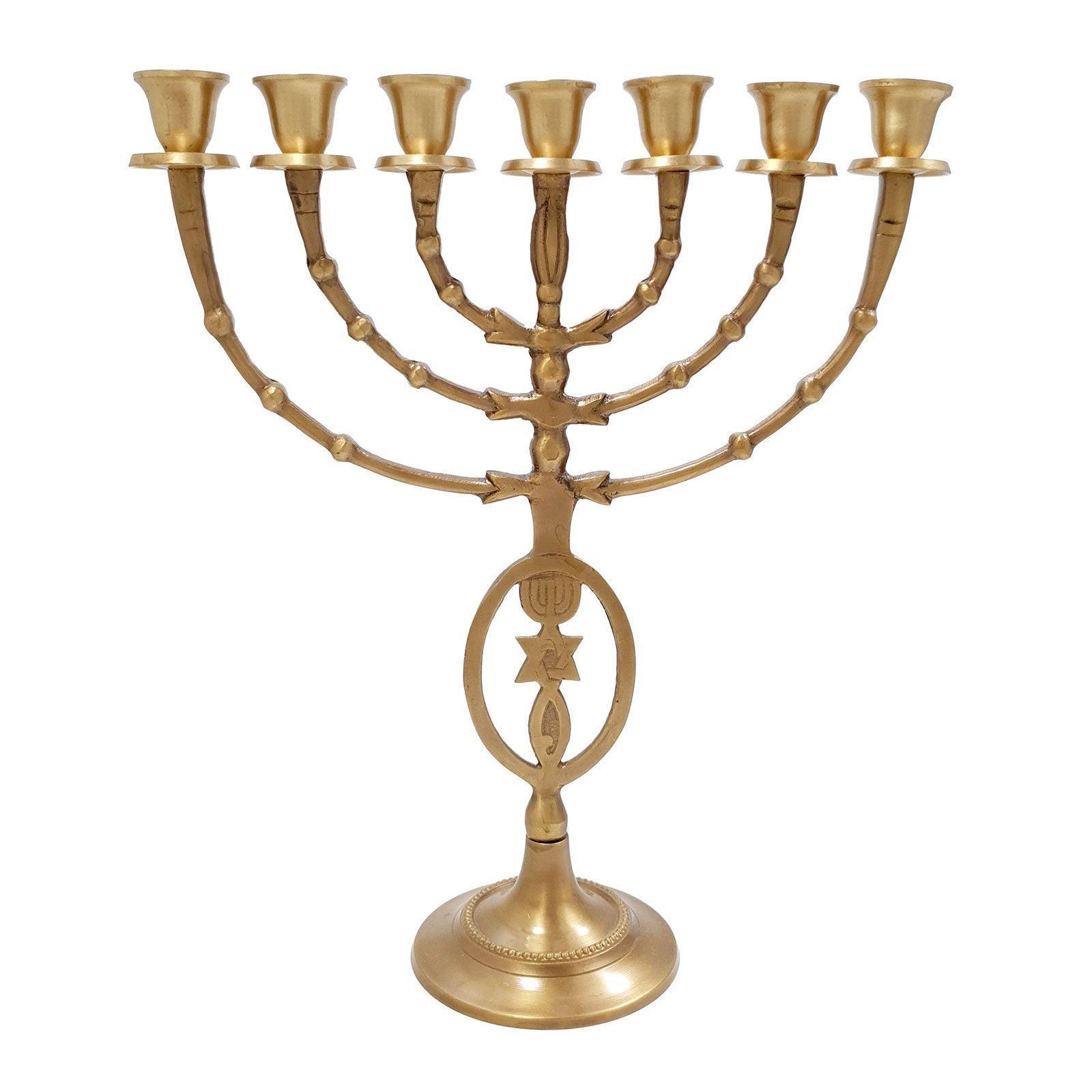 Jewish Candle Holder 7 Branched with Messianic symbol 12 inch Bronze - bluewhiteshop
