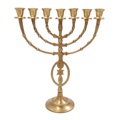 Jewish Candle Holder 7 Branched with Messianic symbol 12 inch Bronze - bluewhiteshop