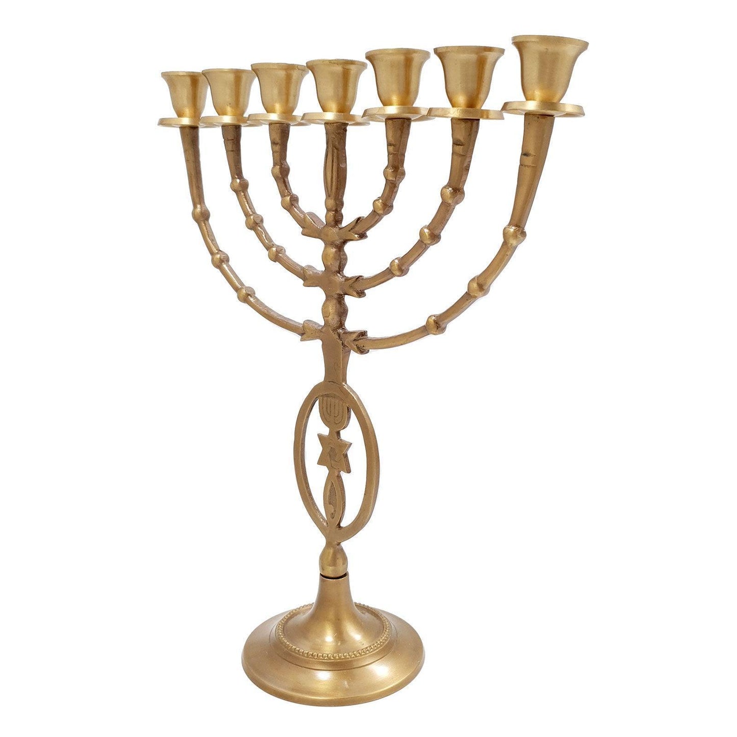 Jewish Candle Holder 7 Branched with Messianic symbol 12 inch Bronze - bluewhiteshop