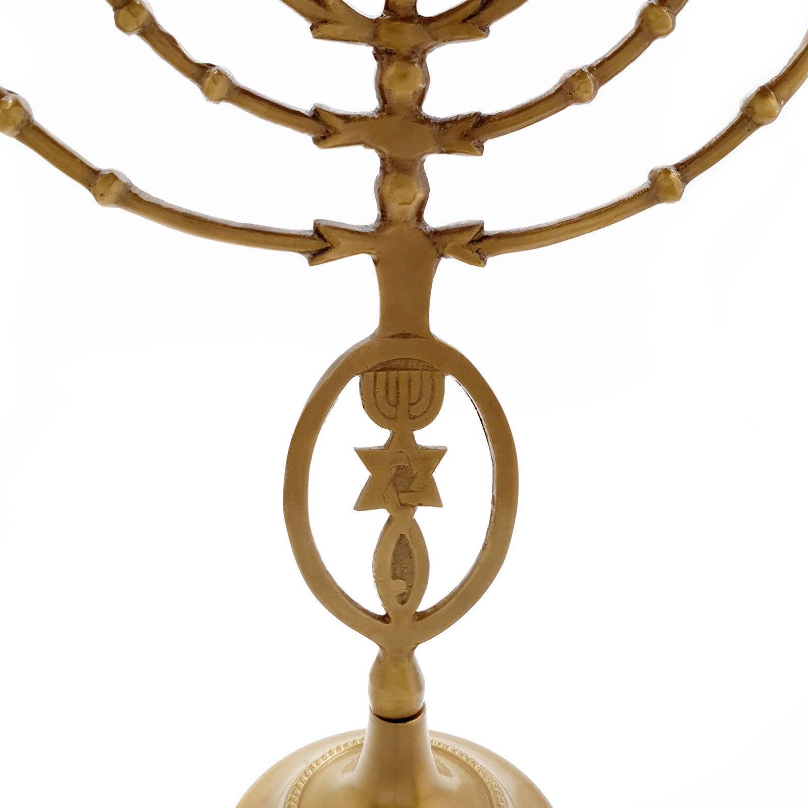 Jewish Candle Holder 7 Branched with Messianic symbol 12 inch Bronze - bluewhiteshop