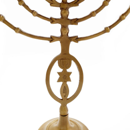 Jewish Candle Holder 7 Branched with Messianic symbol 12 inch Bronze - bluewhiteshop