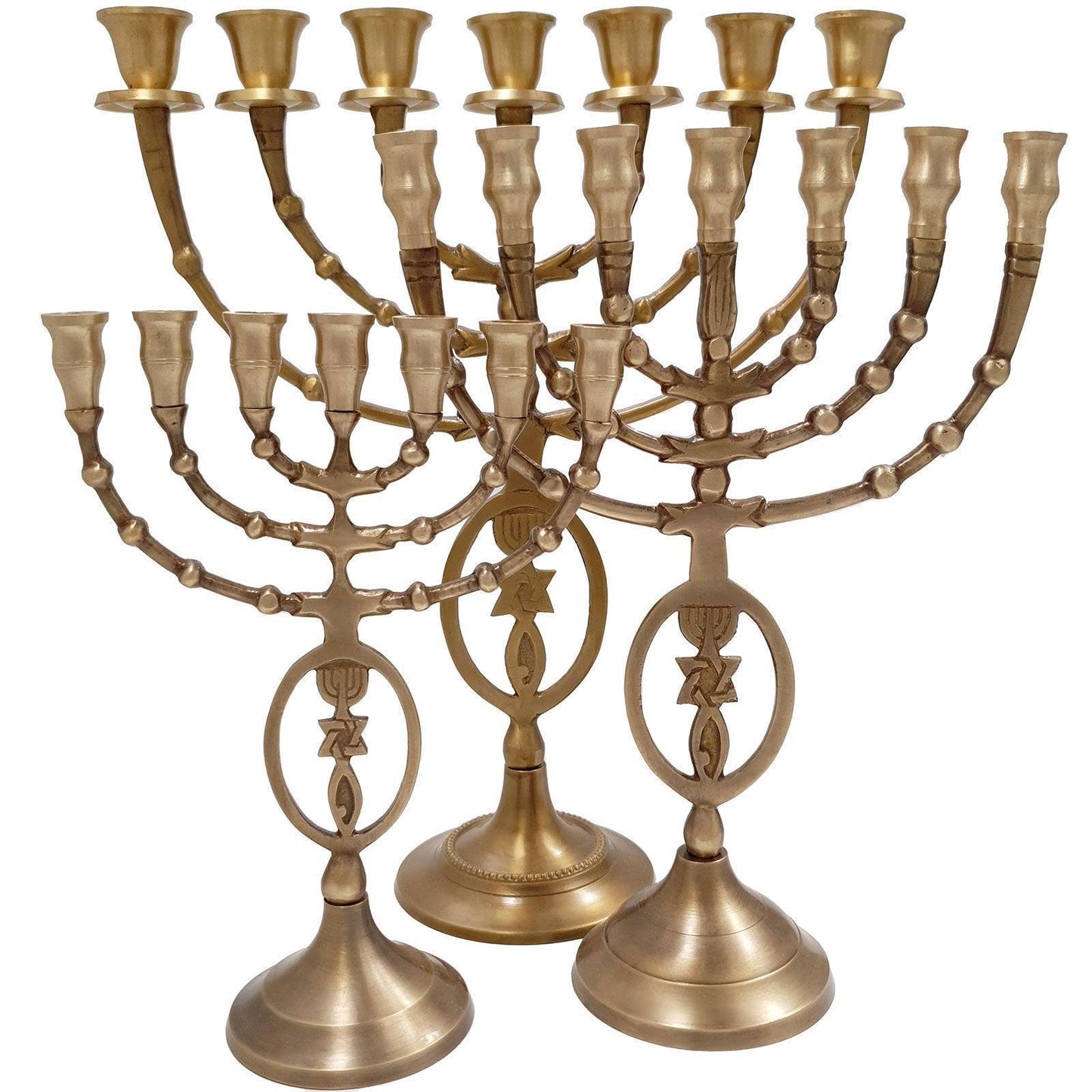Jewish Candle Holder 7 Branched with Messianic symbol 12 inch Bronze - bluewhiteshop