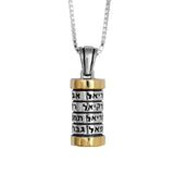 Kabbalah Amulet Mezuzah pendant with 12 names of angels in sterling silver and 9K gold - bluewhiteshop