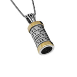 Kabbalah Amulet Mezuzah pendant with 12 names of angels in sterling silver and 9K gold - bluewhiteshop