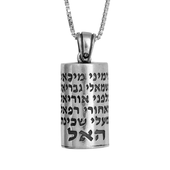 Kabbalah Amulet Mezuzah Pendant with Powerful Prayer Blessing of Angels in Sterling Silver - bluewhiteshop