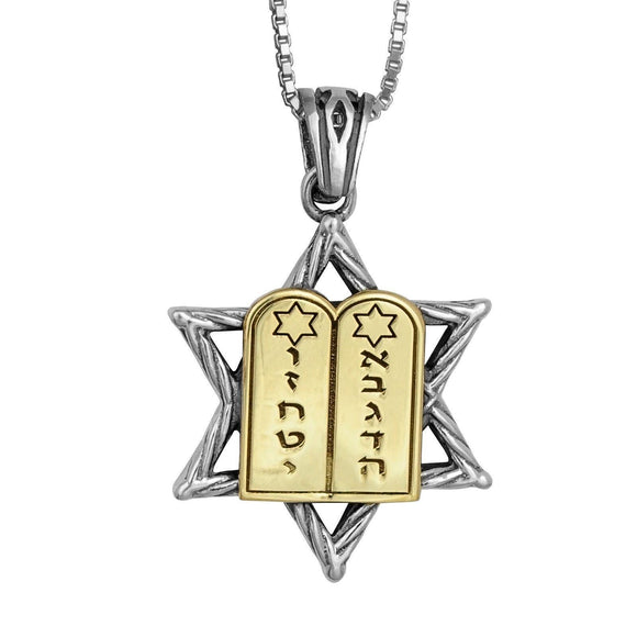 Kabbalah Amulet of Magen David & Ten Commandments 10 Covenant Moses Bible Silver 925 - bluewhiteshop