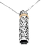 Kabbalah Amulet Pendant Mezuzah with Prayer Blessings of the Lord Amulet Sterling Silver and Gold 9K - bluewhiteshop