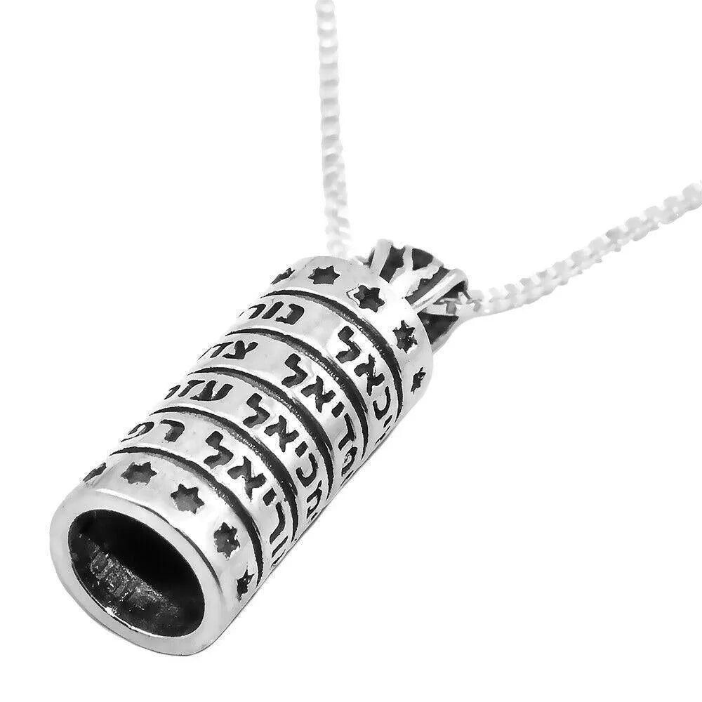 Kabbalah Amulet Talisman Mezuzah with Angels Names Pendant Silver 925 Jewelry - bluewhiteshop