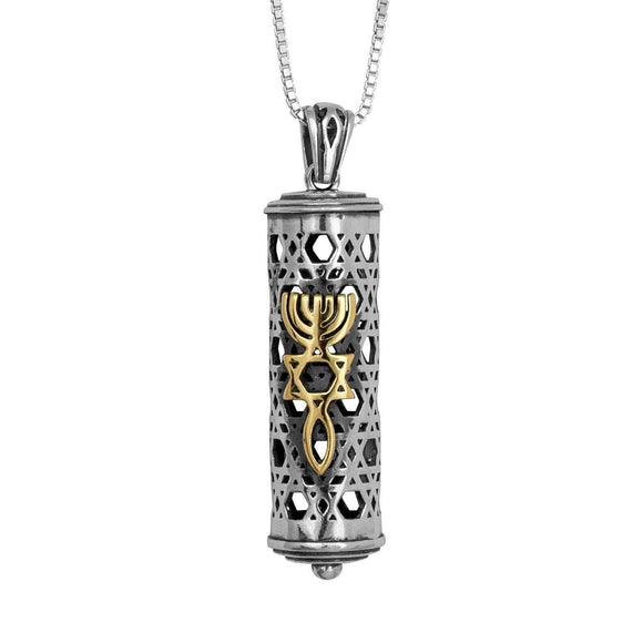 Kabbalah Amulet Talisman Mezuzah with Magen David Sterling Silver & Gold 9K - bluewhiteshop
