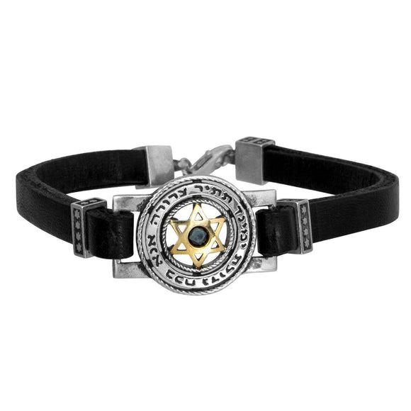 Kabbalah Men's Bracelet Ana Bekoach Sterling Silver Genuine Leather & Black Onyx - bluewhiteshop