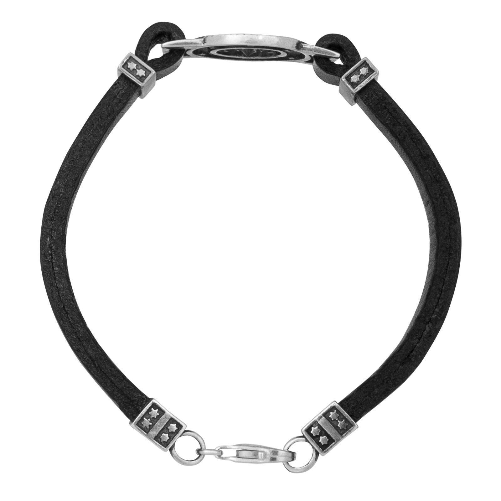 Kabbalah Men's Bracelet Ana Bekoach Sterling Silver Genuine Leather & Black Onyx - bluewhiteshop