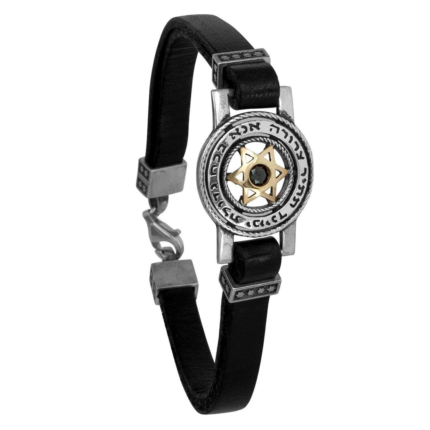 Kabbalah Men's Bracelet Ana Bekoach Sterling Silver Genuine Leather & Black Onyx - bluewhiteshop