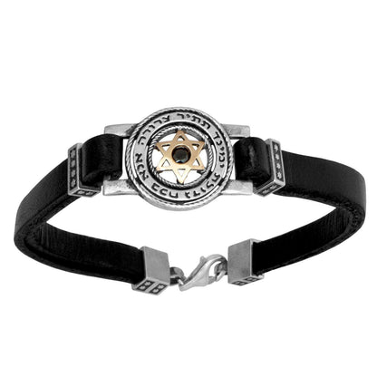 Kabbalah Men's Bracelet Ana Bekoach Sterling Silver Genuine Leather & Black Onyx - bluewhiteshop