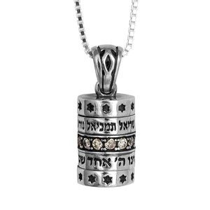 Kabbalah Pendant Mezuzah Names of Angels and Prayer Shema Israel Sterling Silver - bluewhiteshop