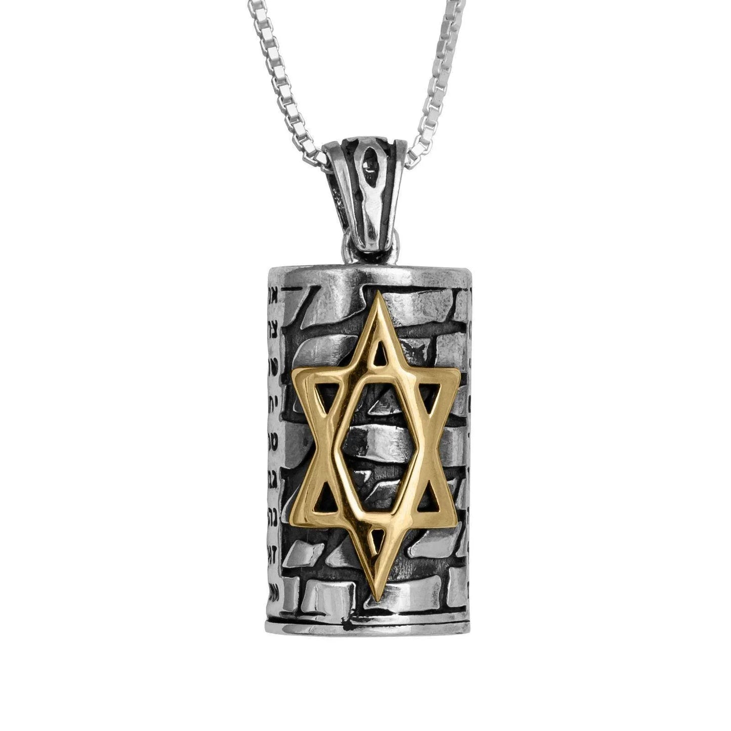 Kabbalah Pendant Mezuzah w/Prayer Ana Be-Koah Sterling Silver & Gold 9K - bluewhiteshop