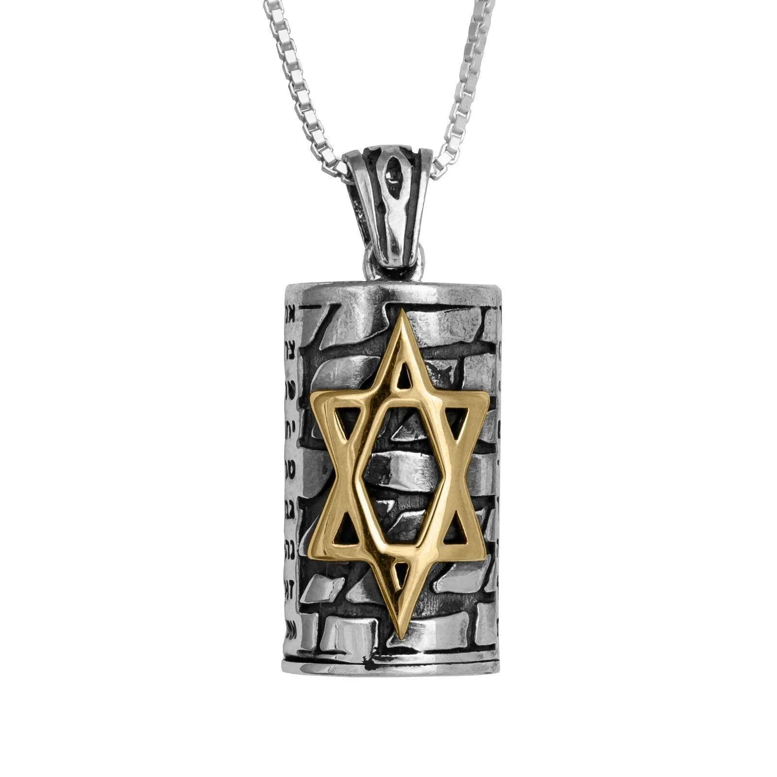 Kabbalah Pendant Mezuzah w/Prayer Ana Be-Koah Sterling Silver & Gold 9K - bluewhiteshop