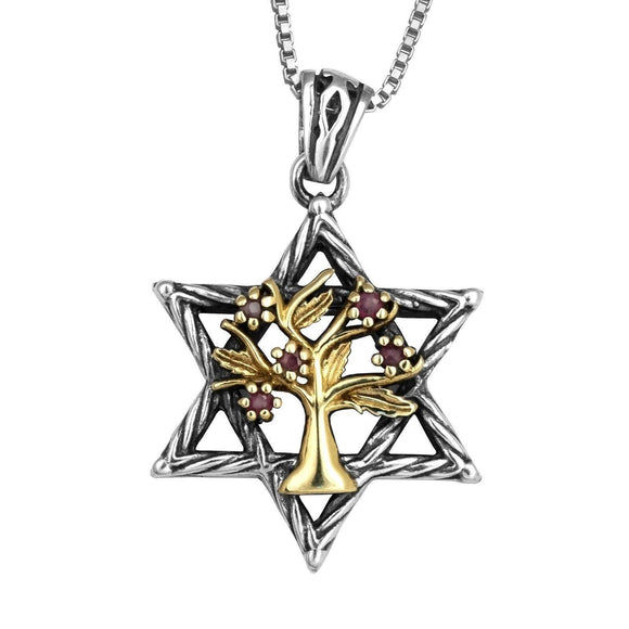 Kabbalah Pendant Star of David and Tree of Life Silver 925 Gold 9K - bluewhiteshop