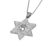Kabbalah Pendant Star of David pendant with CHAI HAI in sterling silver and white CZ crystal - bluewhiteshop