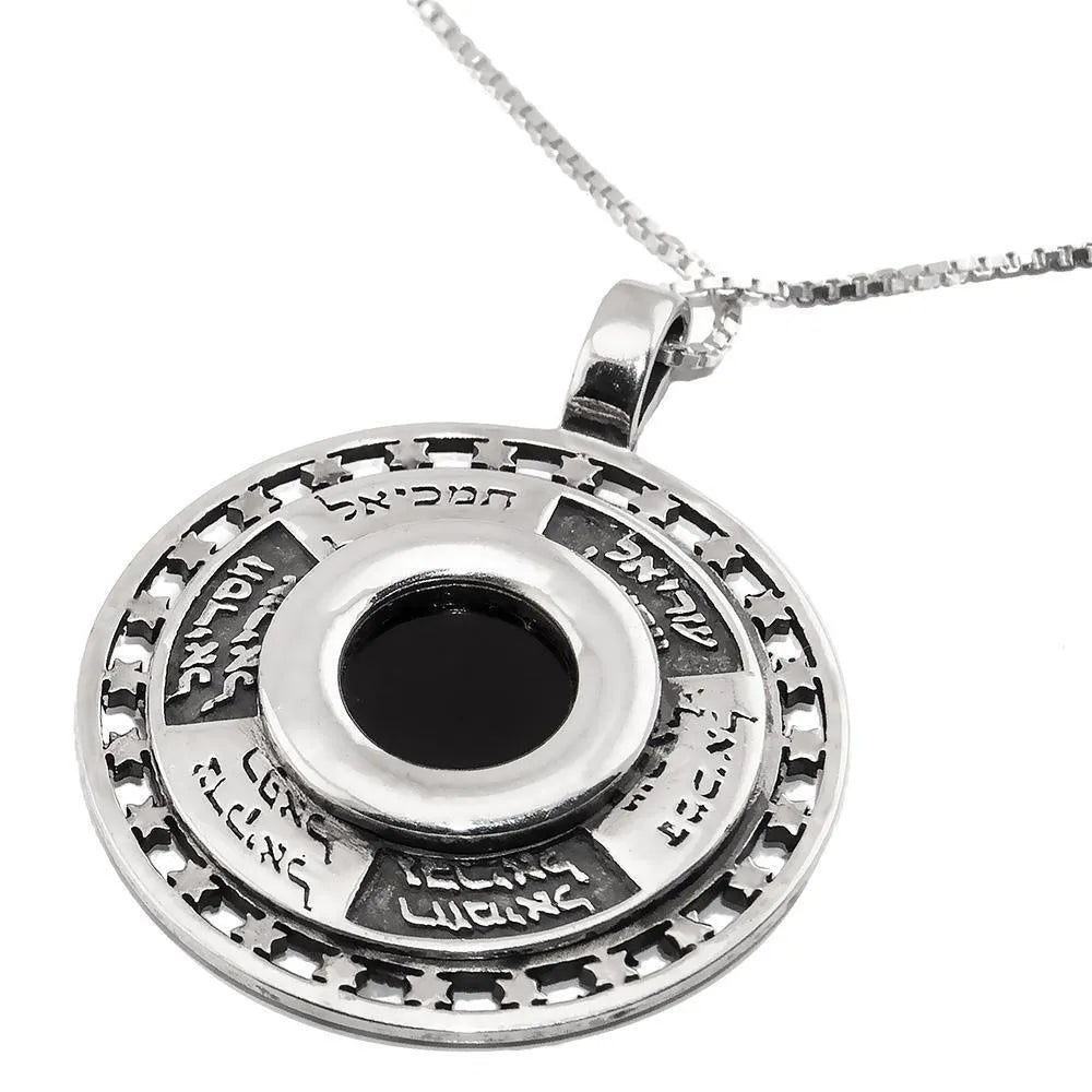 Kabbalah Pendant with Angels Names Silver 925 and Black Onyx Jewish Jewelry Talisman Amulet - bluewhiteshop