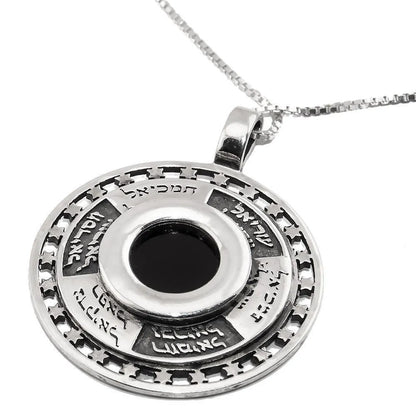 Kabbalah Pendant with Angels Names Silver 925 and Black Onyx Jewish Jewelry Talisman Amulet - bluewhiteshop