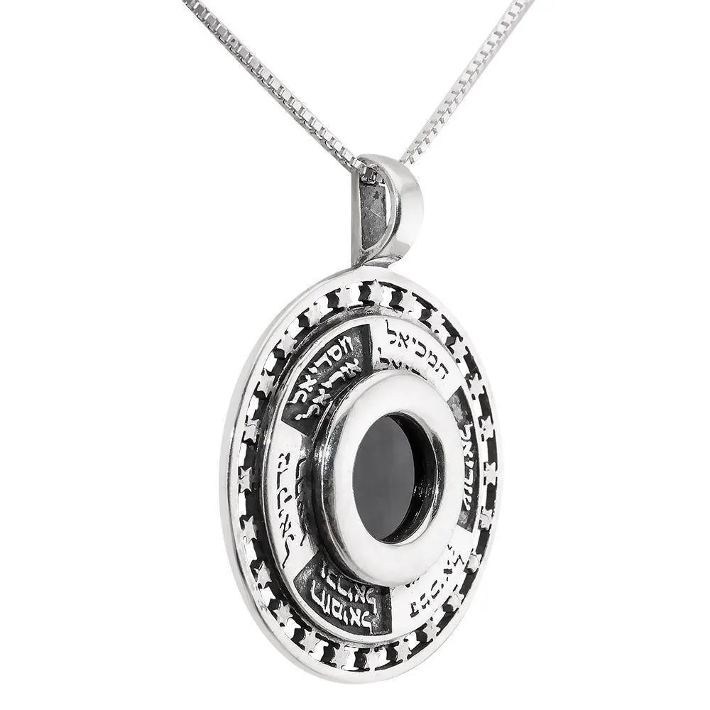 Kabbalah Pendant with Angels Names Silver 925 and Black Onyx Jewish Jewelry Talisman Amulet - bluewhiteshop