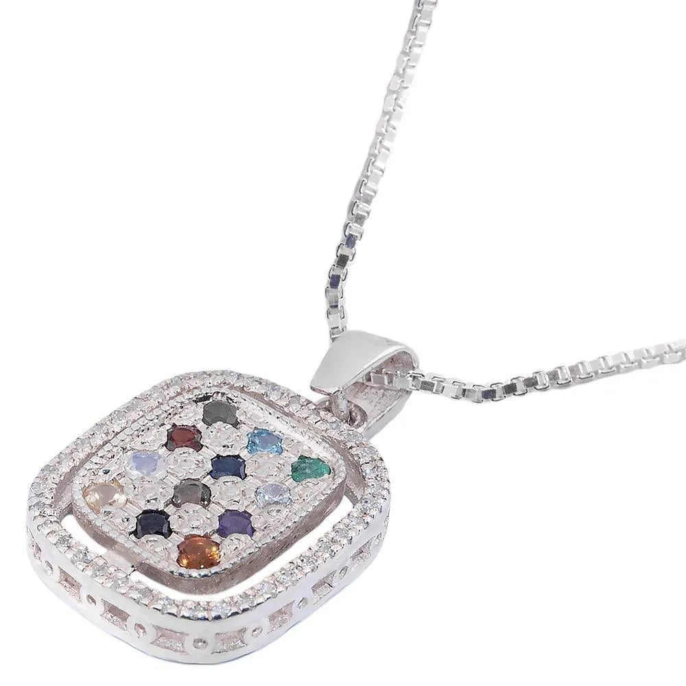 Kabbalah Pendant with Breastplate stones Hoshen Silver 925 and white zircon stones - bluewhiteshop