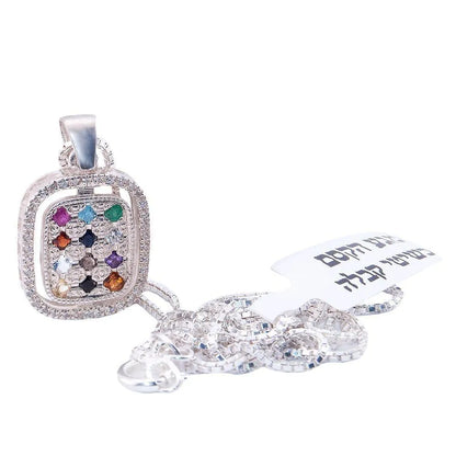 Kabbalah Pendant with Breastplate stones Hoshen Silver 925 and white zircon stones - bluewhiteshop