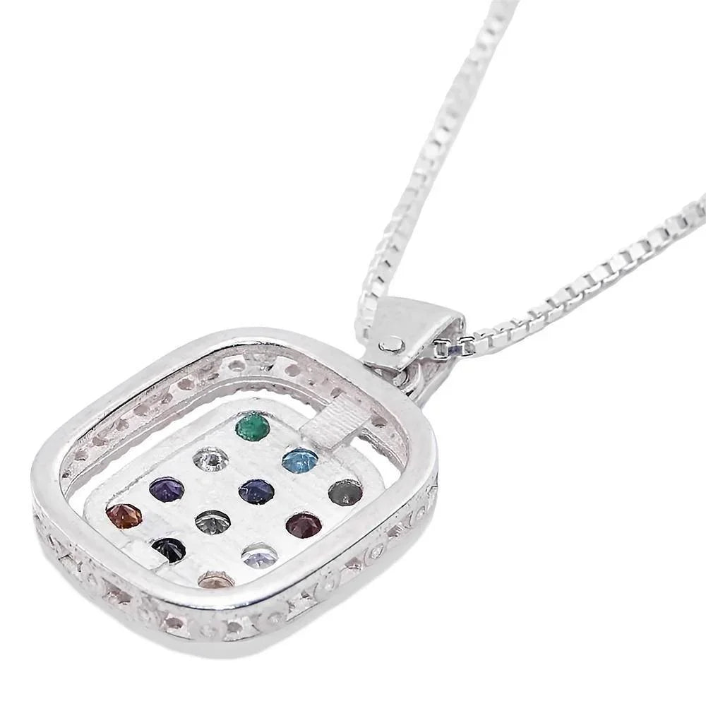 Kabbalah Pendant with Breastplate stones Hoshen Silver 925 and white zircon stones - bluewhiteshop