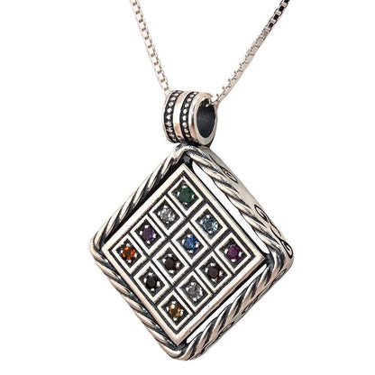 Kabbalah Pendant with Breastplate stones Hoshen Silver 925 Jewish Jewelry - bluewhiteshop