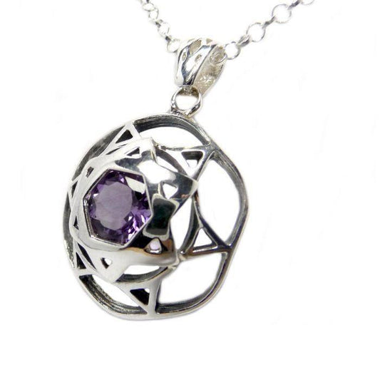 Kabbalah Pendant with Magen David Silver 925 with Amethyst Amulet Talisman - bluewhiteshop