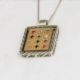 Kabbalah Rectangle Pendant with Breastplate stones Hoshen Silver 925 Gold 9K - bluewhiteshop