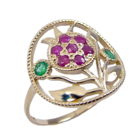 Kabbalah Ring Pomegranate Gold 14k with Ruby and Emerald - bluewhiteshop