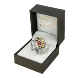 Kabbalah Ring Pomegranate w/ Emerald Stones Sterling Silver & Gold 9K - bluewhiteshop
