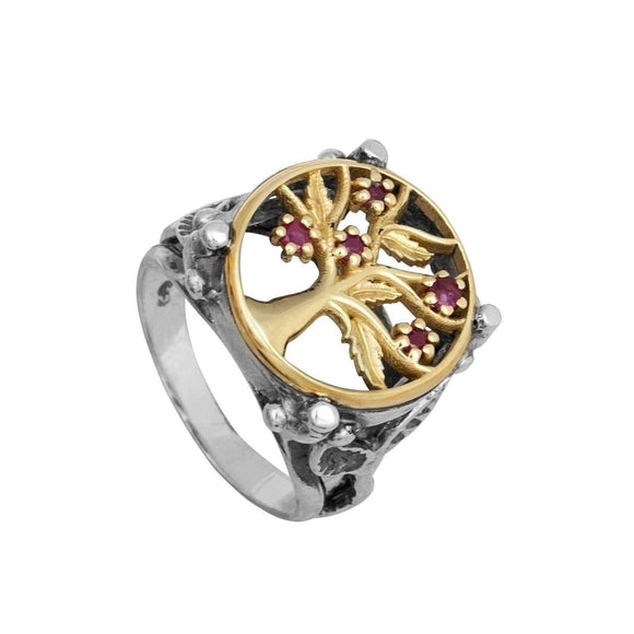 Kabbalah Ring signet with The Tree of Life Sterling Silver & Gold 9K - bluewhiteshop