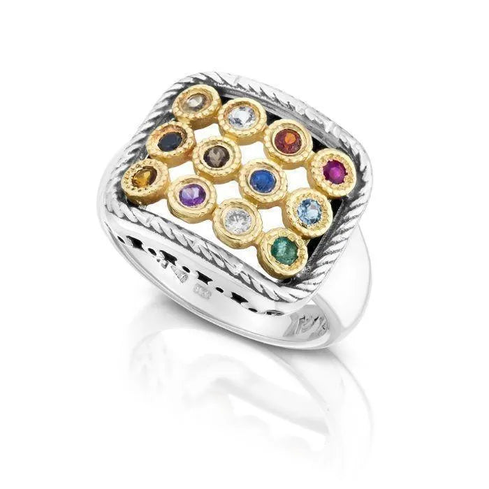Kabbalah Ring with Priestly Breastplate Stones Hoshen 12 Tribes Silver 925 Gold 9k - bluewhiteshop
