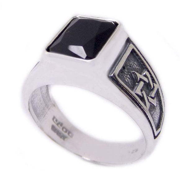 Kabbalah Ring with Shield of David and Black Onyx Silver 925 Amulet - bluewhiteshop